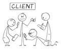 Vector Cartoon Illustration of Businessmen Scientists Analyzing Client or Customer Bringing Money to Business. Income