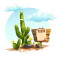 Vector cartoon illustration of a cactus, Wanted