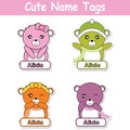 Vector cartoon illustration with colorful cute baby bears suitable for kid name tag set design Royalty Free Stock Photo