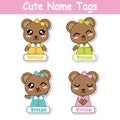 Vector cartoon illustration with colorful cute bear girls suitable for kid name tag set design Royalty Free Stock Photo