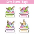 Vector cartoon illustration with colorful ice cream characters suitable for kid name tag set design Royalty Free Stock Photo