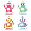 Colorful robot toys suitable for kid name tag set design