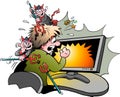 Vector Cartoon illustration of a Computer Surfer that is attacked by Dangerous Viruses Royalty Free Stock Photo