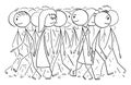 Vector Cartoon Illustration of Crowd or group of People Walking on Street, Pedestrians on Walkway