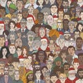 Vector Cartoon Illustration - Crowd of People Different Age, Nation and Occupation