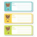 Vector cartoon illustration with cute bear girls on colorful background suitable for kid address label design