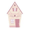 Vector cartoon illustration of a cute country house in pastel color. Dollhouse. Rental and sale of housing. A picture of a two-