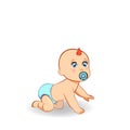 Cartoon crawling baby boy in blue diaper with pacifier isolated Royalty Free Stock Photo