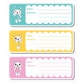 Vector cartoon illustration with cute kawaii pandas on colorful background suitable for kid address label design