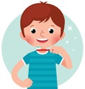 Vector cartoon illustration of a cute little boy brushing his te