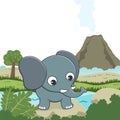 Vector cartoon illustration of cute little elephant play in jungle, T-Shirt Design for children. Creative vector childish Royalty Free Stock Photo