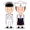 Vector cartoon illustration of cute nautical sailor boy and girls isolated against white background