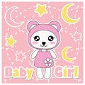 Vector cartoon illustration with cute panda girl, stars, and moon suitable for Baby shower kid t-shirt graphic design Royalty Free Stock Photo