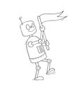 Vector cartoon illustration - cute robot holding flag. Technical illustration Royalty Free Stock Photo
