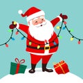 Vector cartoon illustration of cute smiling Santa Claus standing