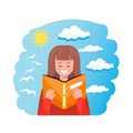 Cute woman reading a book educational concept