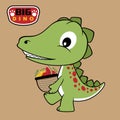 Funny dinosaur cartoon carrying fruits