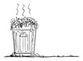 Vector Cartoon Illustration of Dirty Garbage Can, Trash Bin or Waste Container.