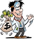 Vector Cartoon illustration of a Doctor making Money
