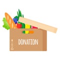 Vector cartoon illustration of donation cardboard box with healthy organic food isolated on white background Royalty Free Stock Photo