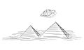 Vector Cartoon Illustration or Drawing of UFO or Alien Spacecraft Flying over Egyptian Pyramids Royalty Free Stock Photo