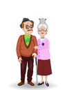 Vector cartoon illustration of grandma and grandpa holding hands.