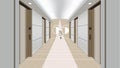 Vector cartoon illustration of empty hallway with elevators - closed doors. Modern interior of skyscraper, building. Tile floor in