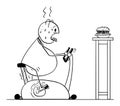 Vector Cartoon Illustration of Fat or Overweight Man Riding Exercise Bike or Stationary Bicycle Royalty Free Stock Photo