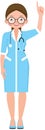 Vector cartoon illustration female doctor physician or full length nurse points hand