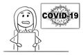 Vector Cartoon Illustration of Female Newscaster or Newsreader in Television Studio Talking About Coronavirus COVID-19 Royalty Free Stock Photo