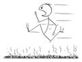 Vector Cartoon Illustration of Firewalk, Man Running Fast in Pain and Panic or Firewalking Barefoot Over Bed of Hot