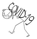 Vector Cartoon Illustration of Frustrated Man Carrying Heavy Thoughts and Stress From Coronavirys COVID-19 Epidemic