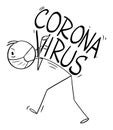 Vector Cartoon Illustration of Frustrated Man Carrying Heavy Thoughts and Stress From Coronavirys COVID-19 Epidemic