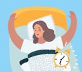 A drawing of a girl waking up with an alarm