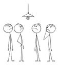 Vector Cartoon Illustration of Group of Men or Businessmen Solving Complex Problem How to Change Light Bulb