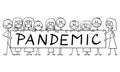 Vector Cartoon Illustration of Group of People Wearing Face Masks Holding Big Coronavirus Pandemic Sign. Epidemic or