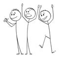 Vector Cartoon Illustration of Group of Three Happy Men or Businessmen Celebrating Success, Applauding and Clapping
