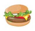 Vector cartoon illustration of hamburger isolate on white background. Royalty Free Stock Photo