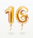 16 happy Birthday celebration with gold balloons. Royalty Free Stock Photo