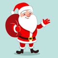 Vector cartoon illustration of happy cheerful traditional Santa