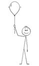 Vector Cartoon Illustration of Happy Man or Businessman Holding Inflatable Party Balloon or Helium Air Ball