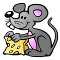 Vector Cartoon illustration of an happy Mouse eating Cheese