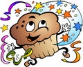 Vector Cartoon illustration of a Happy Party Muffin Royalty Free Stock Photo