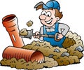 Vector Cartoon illustration of a Happy Sewer Master Handyman Royalty Free Stock Photo