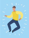 Happy smiling guy jumping with raised hands. Royalty Free Stock Photo