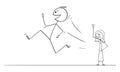 Vector Cartoon Illustration of Happy Smiling Man or Husband Leaving and Running From Woman or Wife