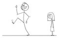 Vector Cartoon Illustration of Happy Smiling Man Leaving Sad Woman in Background