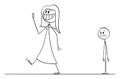 Vector Cartoon Illustration of Happy Smiling Woman Leaving Sad Man in Background