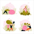 Vector cartoon illustration of harvesting people. Harvest festival, healthy lifstyle concept.