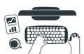 A man is typing on keyboard on modern white office desk.